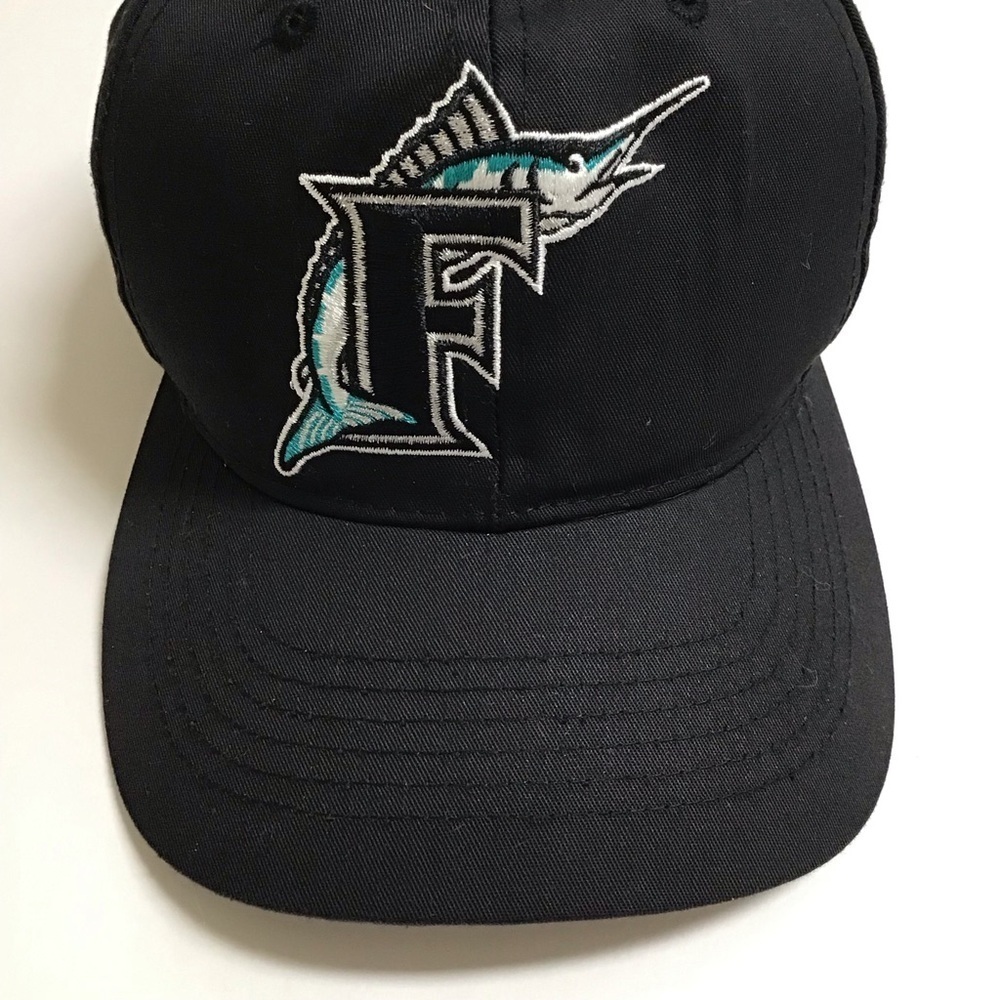 Florida Marlins Hat Cap Mens SM/MED Black MLB Baseball Snapback Silver Vintage